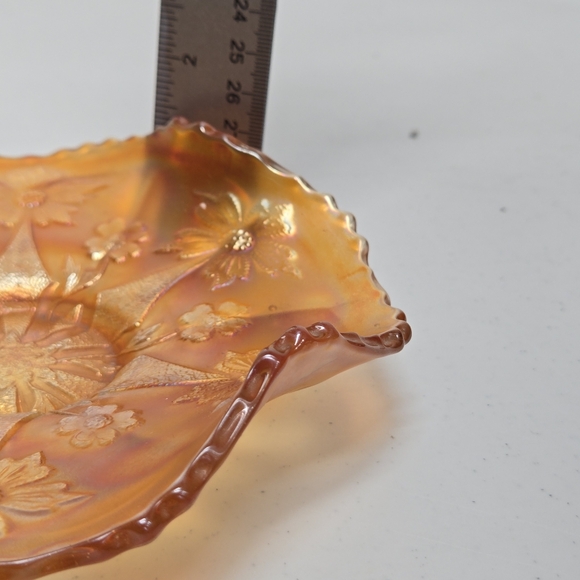 Antique Fenton Carnival Glass Little Flowers Marigold Ruffled 1908 Golden Sunset - Picture 12 of 16
